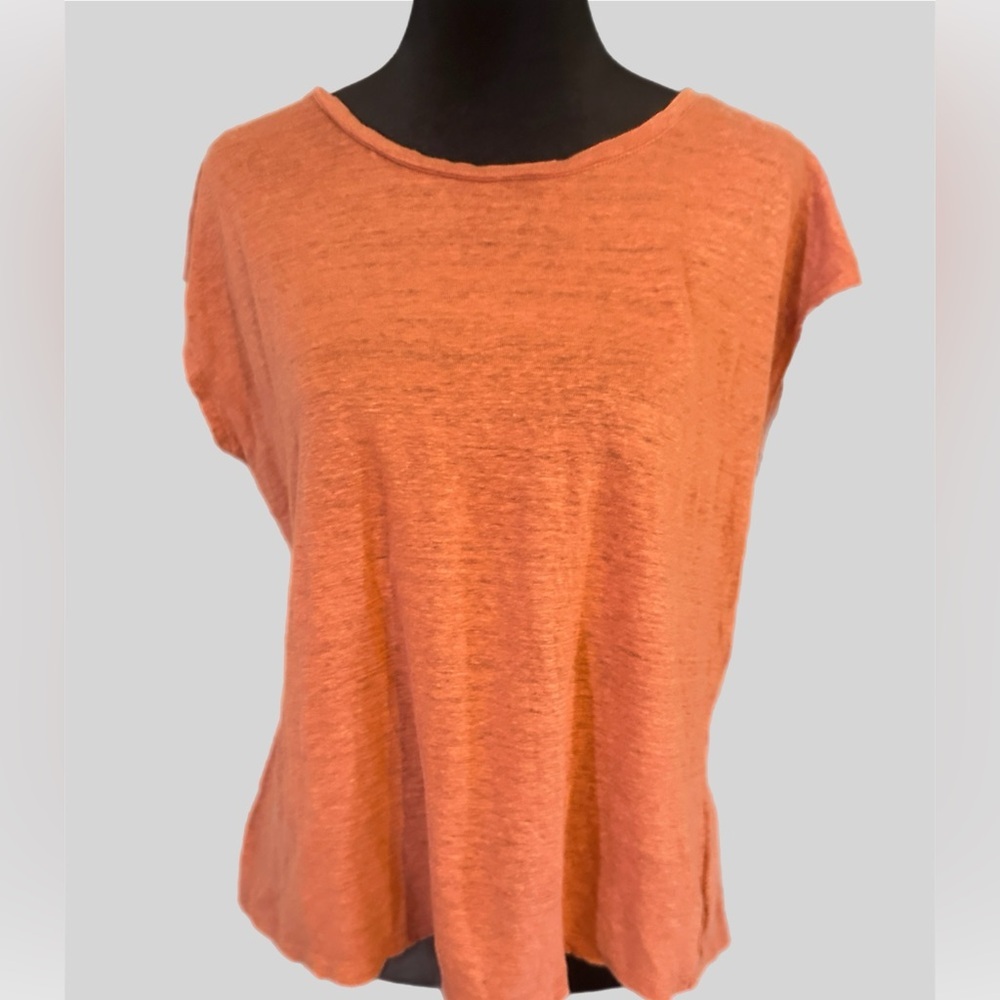 Tahari Terra-cotta Linen Top With Button Detailing Down The Back size L